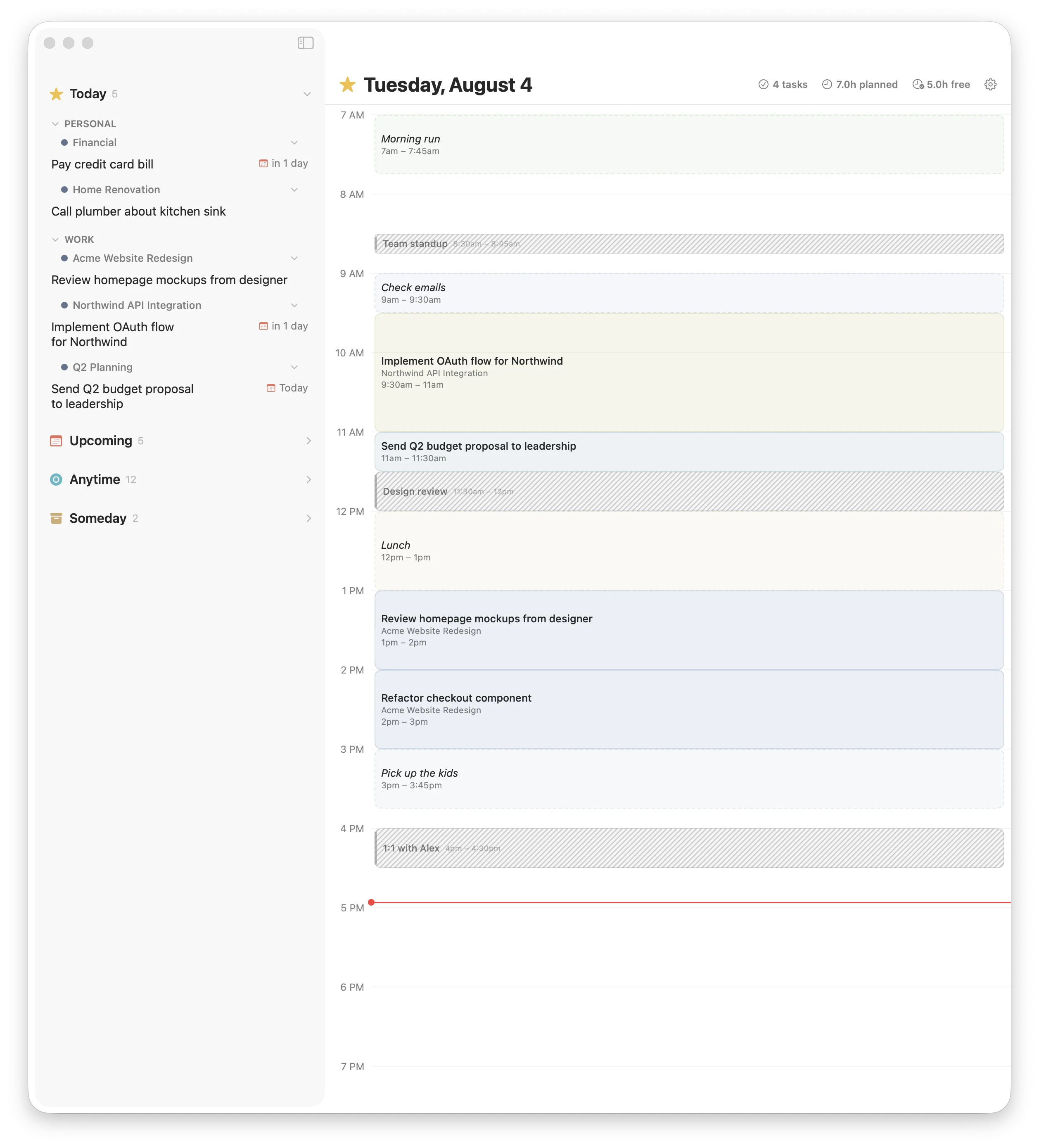 Slotted showing macOS calendar events on the schedule alongside scheduled tasks